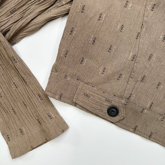 Vintage Tan Crinkle Button Crop Jacket Boho Western Office Blazer - Picture 6 of 8